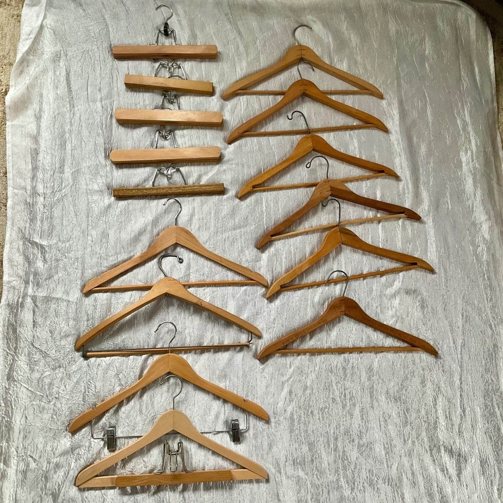 Mixed Lot of 15 Wooden Clothes Hangers Vintage 1 Ripley Clothes Suit Pant Skirt